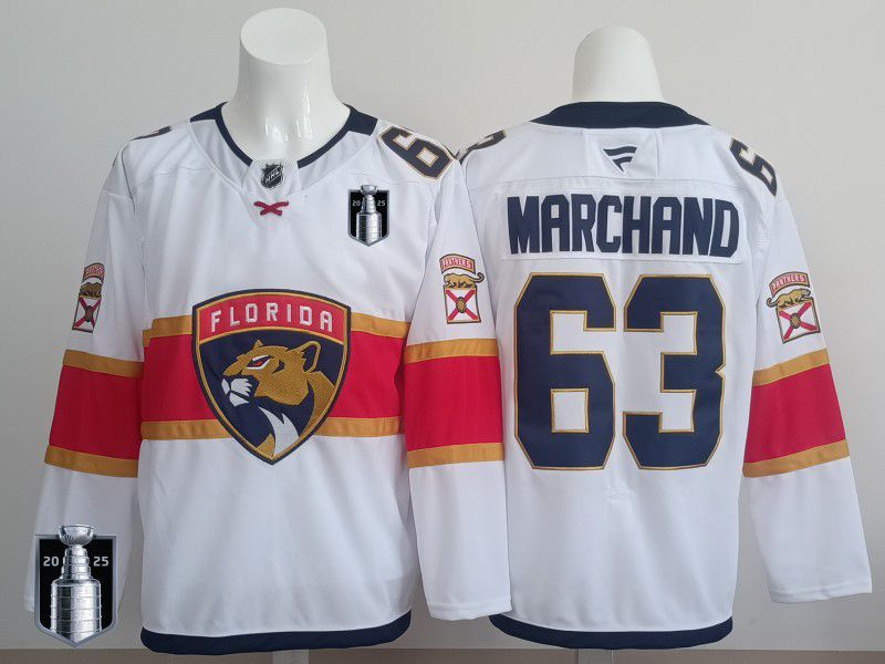 Men 2025 Florida Panthers #63 Marchand White Fanatics Home Premium NHL Jersey style 3->florida panthers->NHL Jersey